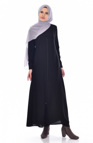 Abaya a Dentelle et Fermeture 0524-01 Noir 0524-01