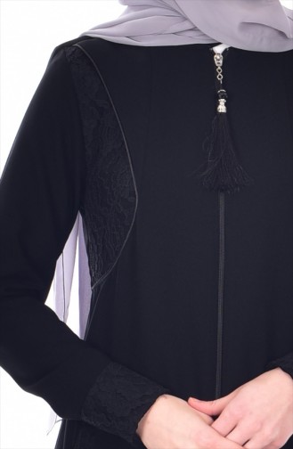 Abaya a Dentelle et Fermeture 0524-01 Noir 0524-01