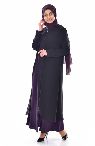 Chiffon Abaya 0515-01 Schwarz Lila 0515-01