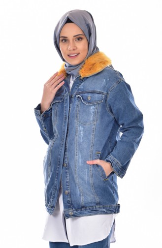 Jeans Jacke mit Pelzen 41006A-01 Blau Senf 41006A-01