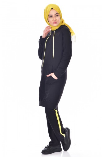 Hooded Tracksuit Suit 18029-01 Black Yellow 18029-01