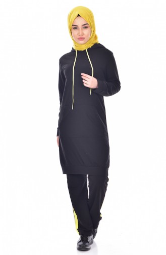 Hooded Tracksuit Suit 18029-01 Black Yellow 18029-01