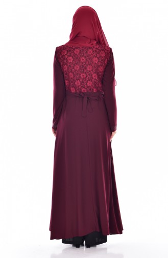 Abaya a Dentelle İmprimé de Pierre 0990-01 Bordeaux 0990-01