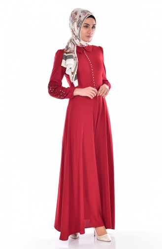 Claret Red Hijab Dress 4214A-02