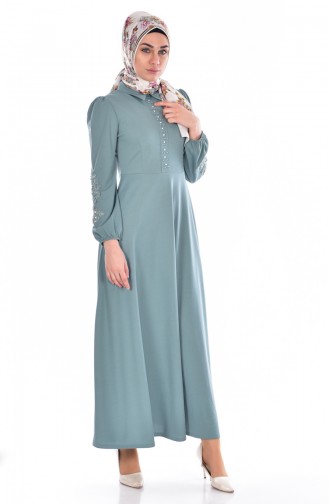 Besticktes Kleid mit Spitzen Detalliert 4214-07 Ölgrün 4214-07
