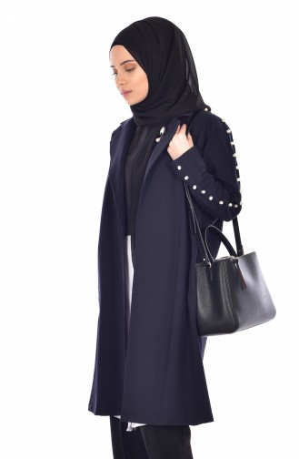 Coat with Pearls 8021-02 Navy Blue 8021-02
