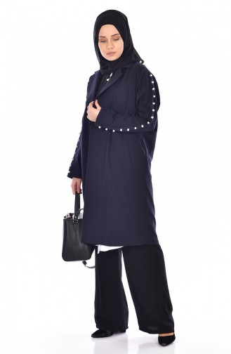 Coat with Pearls 8021-02 Navy Blue 8021-02