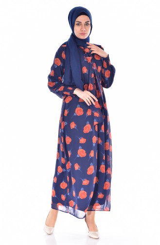 Navy Blue Hijab Dress 2508-03