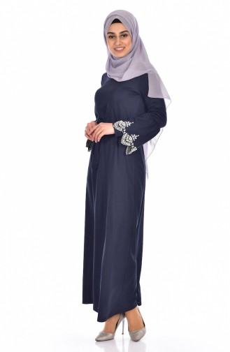 Dunkelblau Hijab Kleider 3695-02