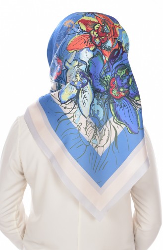 Patterned Taffeta Scarf 96000-06 Blue 06