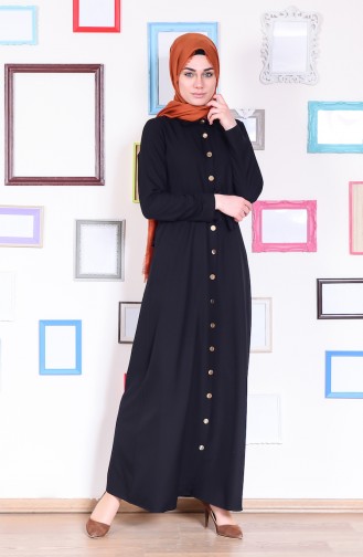 Hijab Kleid mit Knopf 1160-01 Schwarz 1160-01