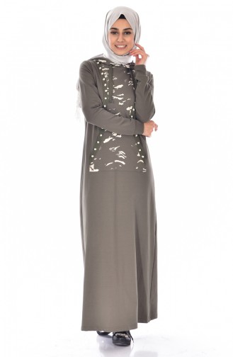 Khaki Hijab Dress 8036-05
