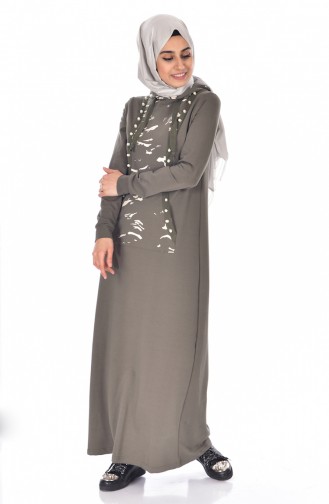 Khaki Hijab Dress 8036-05