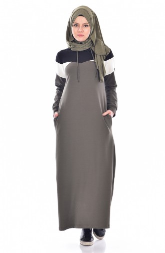 Khaki Hijab Dress 8007-03