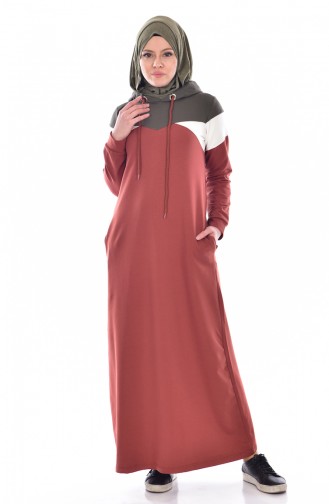 Brick Red Hijab Dress 8007-04
