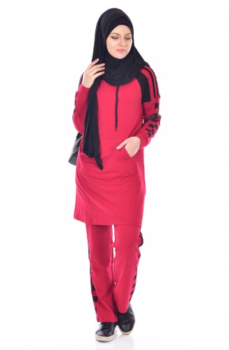 Patterned Sportswear Suit 8046-01 Red 8046-01