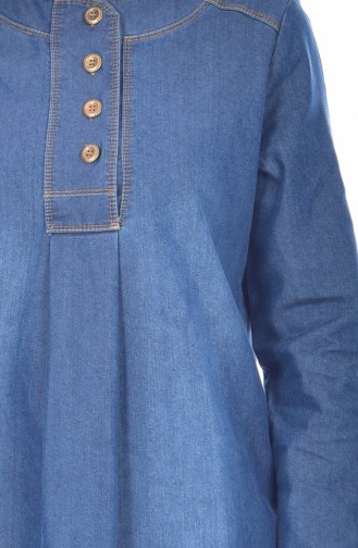 Düğme Detaylı Kot Elbise 1612-01 Lacivert