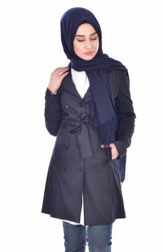Buttoned Trenchcoat 0127-03 Navy Blue 0127-03