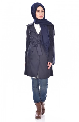 Buttoned Trenchcoat 0127-03 Navy Blue 0127-03