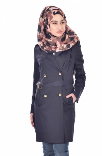 Buttoned Belted Trenchcoat 0128-03 Navy Blue 0128-03