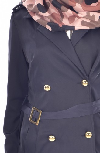 Buttoned Belted Trenchcoat 0128-03 Navy Blue 0128-03