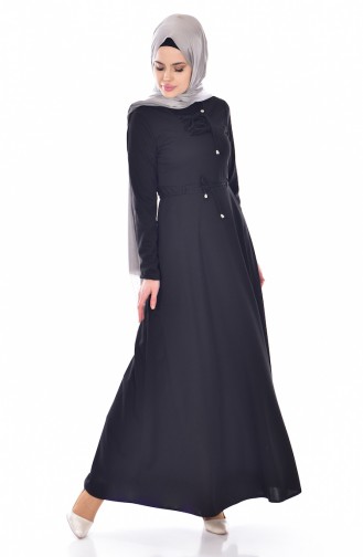 Beli Bağcıklı Elbise 1082-01 Siyah