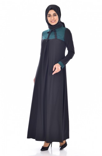 Kleid mit Bogendetail 3008-09 Schwarz Smaragdgrün 3008-09