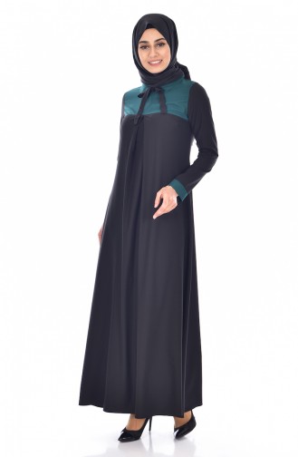Robe Détail Col Noeud 3008-09 Noir Vert emeraude 3008-09
