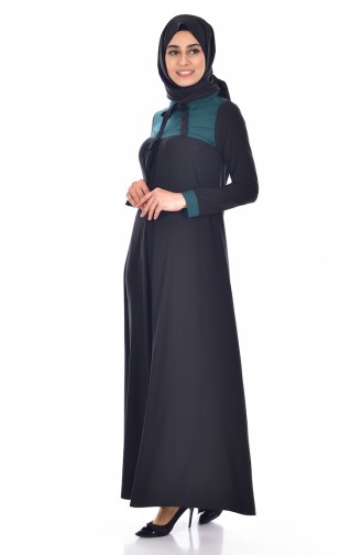 Kleid mit Bogendetail 3008-09 Schwarz Smaragdgrün 3008-09