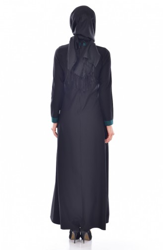 Kleid mit Bogendetail 3008-09 Schwarz Smaragdgrün 3008-09