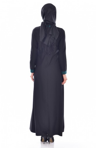 Robe Détail Col Noeud 3008-09 Noir Vert emeraude 3008-09
