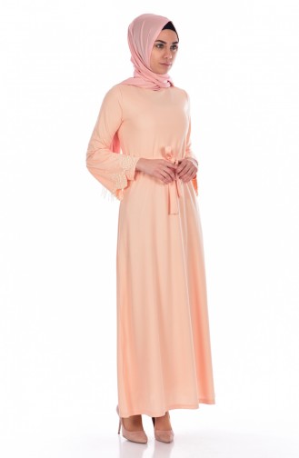 Dress with Belt and Pearls 3695-06 Salmon 3695-06