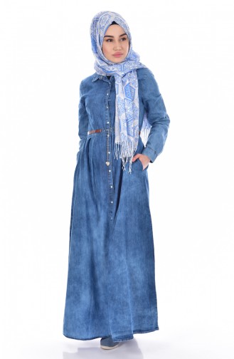 Jeans Kleid mit Druckknöpfe 21042-01 Helles Blau 21042-01