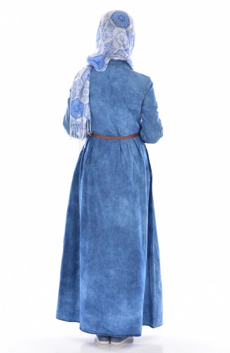 Çıtçıtlı Kot Elbise 21042-01 Açık Mavi