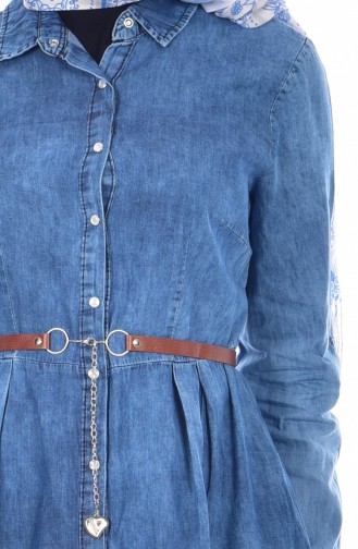 فستان جينز بأزرار وتصميم حزام للخصر  21042-01