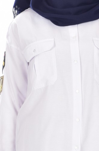 Cepli Düğmeli Gömlek 13009-01 Beyaz