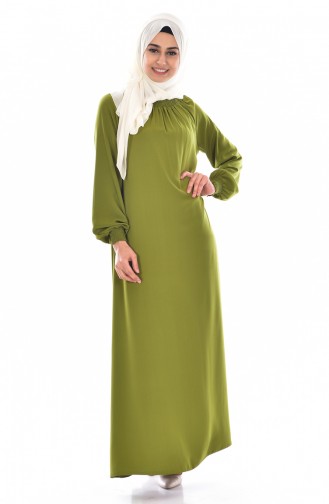 Kolu Lastikli Elbise 0021-20 Çimen Yeşili