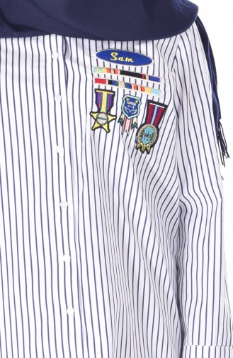Navy Blue Overhemdblouse 13007-01