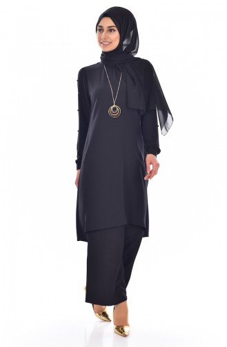 Asymmetric Tunic with Pearls 1216-03 Black 1216-03