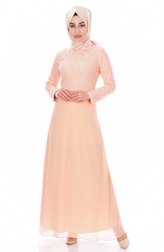Salmon Hijab Evening Dress 3315-02