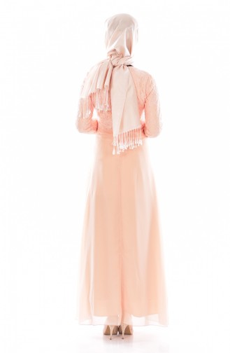 Salmon Hijab Evening Dress 3315-02