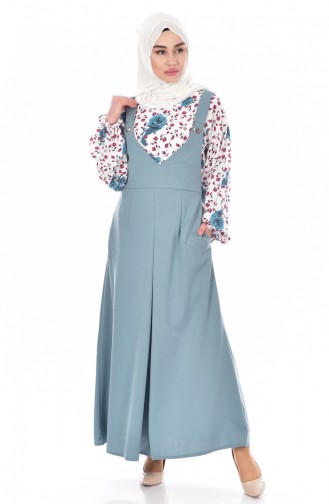 طقم فستان بتصميم بدون أكمام وقميص 1945-06 لون أخضر مائل للأزرق 1945-06