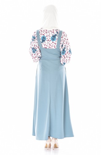 طقم فستان بتصميم بدون أكمام وقميص 1945-06 لون أخضر مائل للأزرق 1945-06