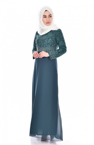 Green Hijab Evening Dress 3315-06