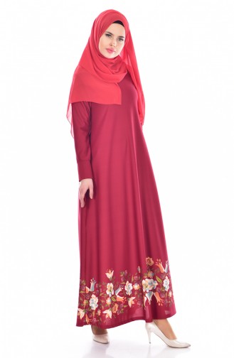 Claret Red Hijab Dress 5106-02