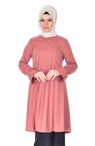 Pleated Tunic with Pearls 3177-02 Dry Rose 3177-02