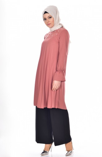 Pleated Tunic with Pearls 3177-02 Dry Rose 3177-02