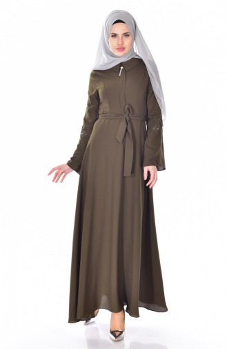 Kleid mit Stickerei 18302-04 Khaki 18302-04