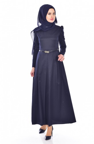 Dunkelblau Hijab Kleider 3020-06