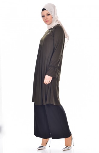 Pleated Tunic with Pearls 3177-07 Khaki 3177-07